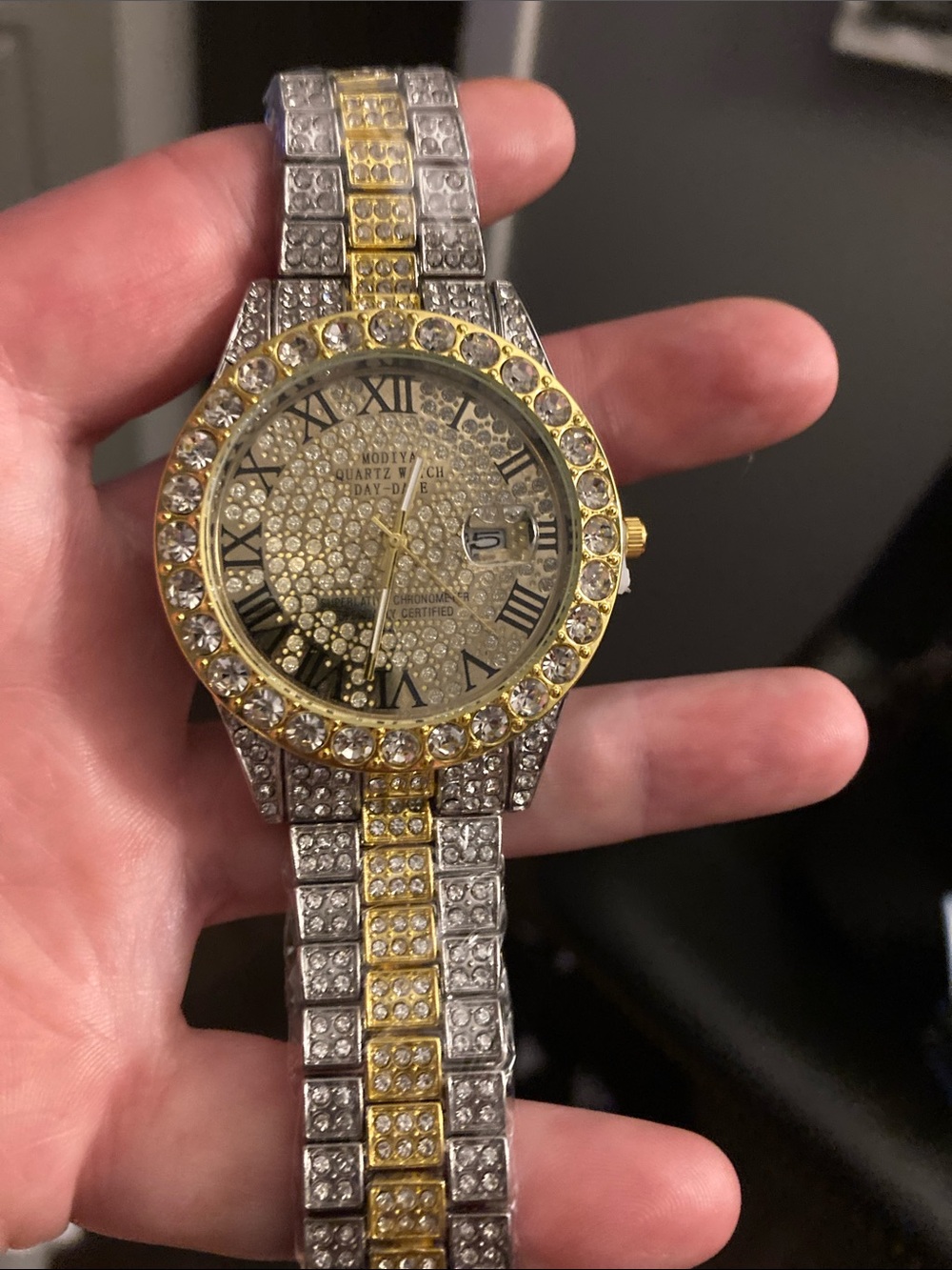 Men's Two-Tone Gold and Silver Crystal Accent Dress Watch